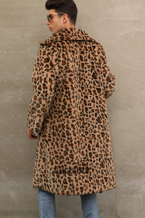 mens leopard fur coat winter brown long fuzzy overcoat 4 Alicefurs