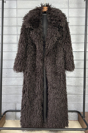 mongolian faux fur coat long shaggy overcoat for women in taupe Alicefurs