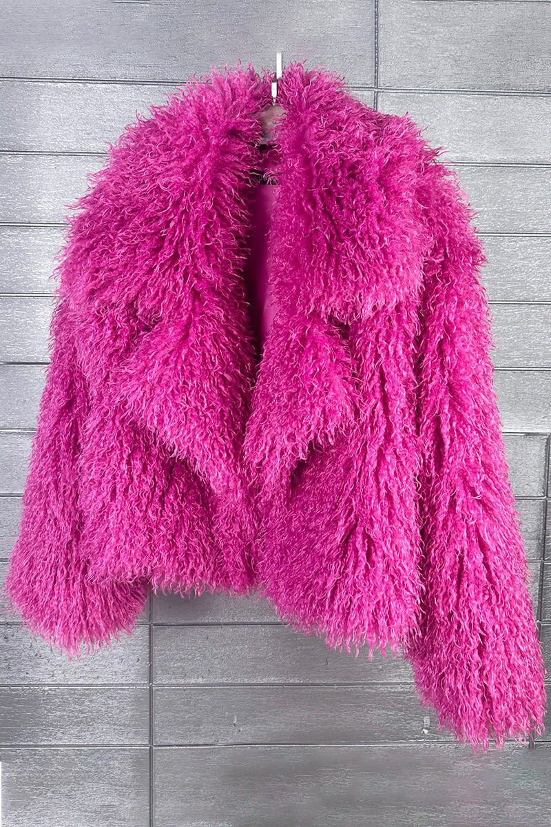 mongolian faux fur jacket cropped shaggy outerwear for women in fuchsia 1 Alicefurs