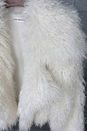 mongolian faux fur jacket cropped shaggy outerwear for women in ivory 2 Alicefurs