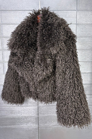 mongolian faux fur jacket cropped shaggy outerwear for women in taupe 1 Alicefurs