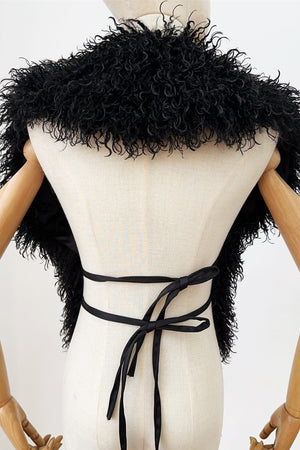 mongolian faux fur top in halter deep v neck for women in black 8 Alicefurs