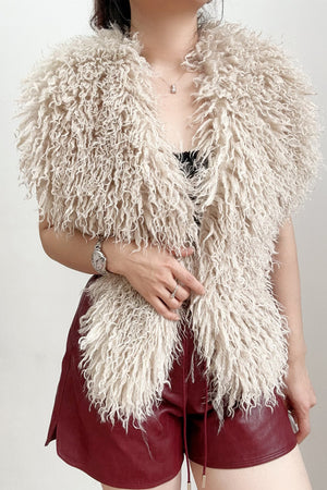 mongolian faux fur top in halter deep v neck for women in khaki 5 Alicefurs
