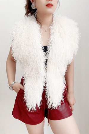 mongolian faux fur top in halter deep v neck for women in white 10 Alicefurs