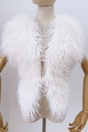 mongolian faux fur top in halter deep v neck for women in white 11 Alicefurs