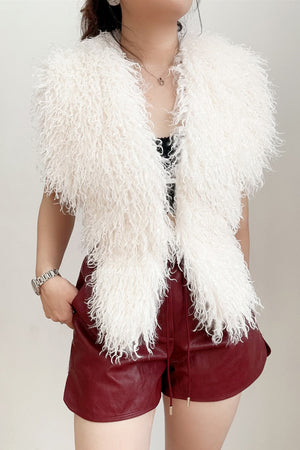 mongolian faux fur top in halter deep v neck for women in white 9 Alicefurs