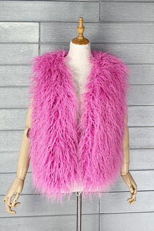 mongolian faux fur vest short sleeveless shaggy jacket for women in pink 6 Alicefurs