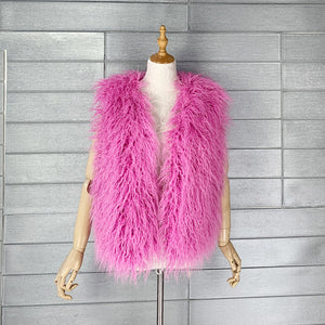 mongolian faux fur vest short sleeveless shaggy jacket for women in pink Alicefurs