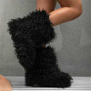 mongolian fur boots winter curly fluffy booties for women in black Alicefurs