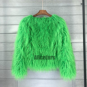 mongolian fur jacket curly short furry outerwear for women in green 1 Alicefurs