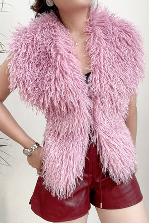 mongolian fur top shaggy v neck backless vest for women in lilac 6 Alicefurs