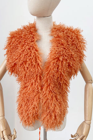 mongolian fur top shaggy v neck backless vest for women in orange 6 Alicefurs