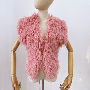 mongolian fur top shaggy v neck backless vest for women in pink 5 Alicefurs