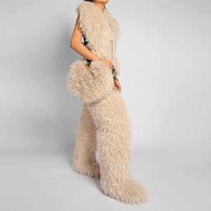 mongolian fur top thigh boots purse 3 pieces set for women in beige 1 Alicefurs