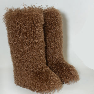 mongolian knee high fur boots and purse holiday matching set for women in chocolate brown 1 Alicefurs