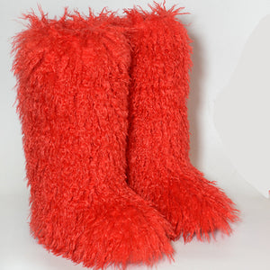 mongolian knee high fur boots and purse holiday matching set for women in red 1 Alicefurs