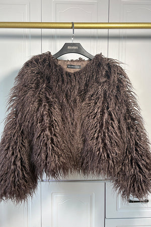 mongolian lamb fur jacket womens curly short coat in chocolate brown 4 Alicefurs