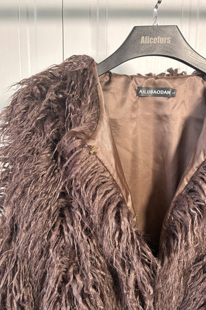 mongolian lamb fur jacket womens curly short coat in chocolate brown 6 Alicefurs