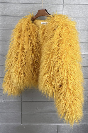 mongolian lamb fur jacket womens curly short coat in mustard yellow 1 Alicefurs