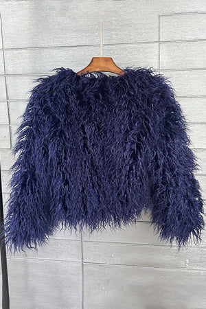 mongolian lamb fur jacket womens curly short coat in navy blue 2 Alicefurs
