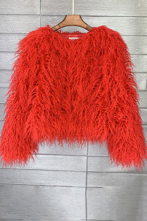 mongolian lamb fur jacket womens curly short coat in red Alicefurs