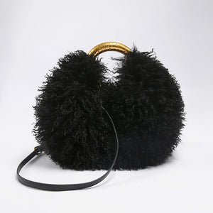 mongolian thigh high fur boots and matching purse for women in black 2 Alicefurs