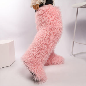 mongolian thigh high fur boots for women in coral pink 1 Alicefurs