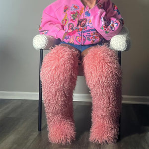 mongolian thigh high fur boots for women in coral pink 2 Alicefurs