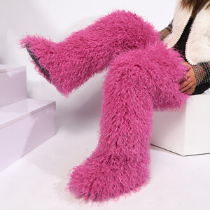 mongolian thigh high fur boots for women in fuchsia Alicefurs