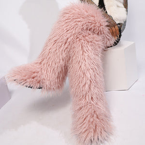 mongolian thigh high fur boots for women in light pink Alicefurs