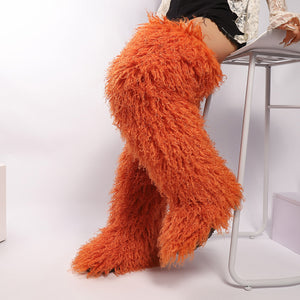 mongolian thigh high fur boots for women in orange 1 Alicefurs