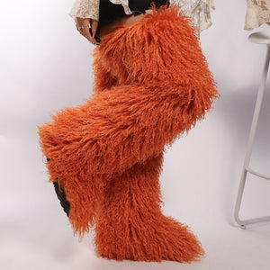 mongolian thigh high fur boots for women in orange Alicefurs