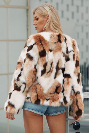 multicolor faux fur jacket womens brownish short fluffy coat 4 Alicefurs