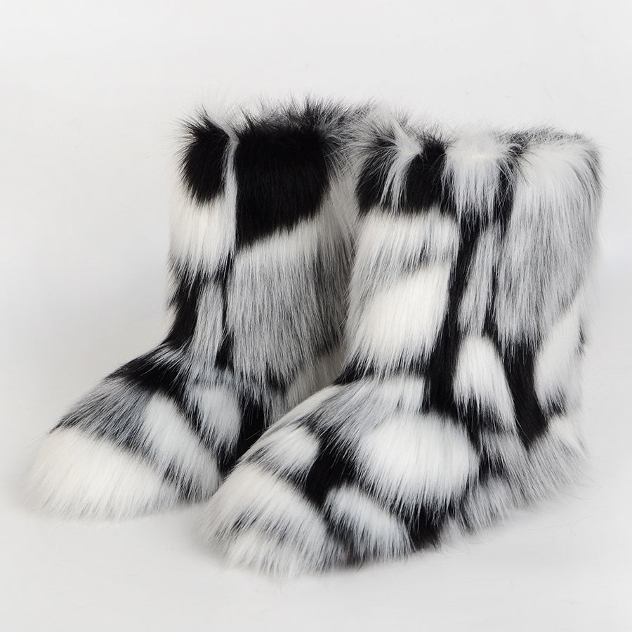 Bottes d'hiver en fourrure multicolore pour femmes