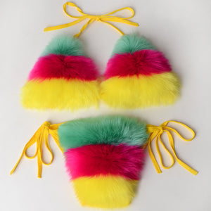 multicolor fur bikinis fuzzy bathing suits 1 Alicefurs