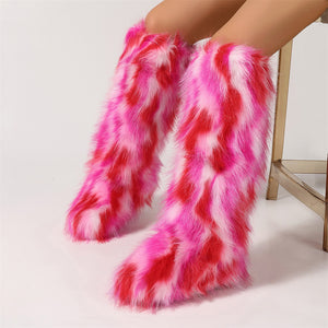 multicolor knee high fur boots for women 1 Alicefurs