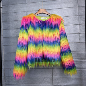 multicolor mongolian fur jacket shaggy short coat for women in rainbow color 1 Alicefurs