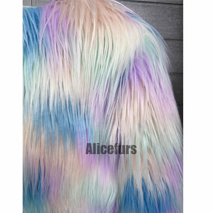 multicolor mongolian fur jacket shaggy short coat for women in unicorn color 3 Alicefurs