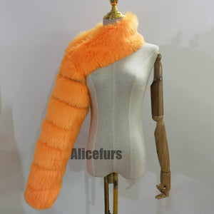 one arm fur sleeve for women in orange Alicefurs