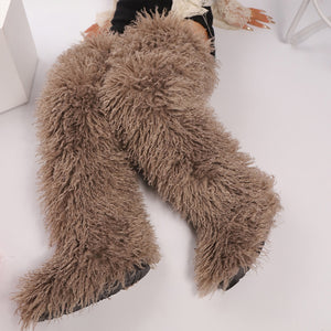 over the knee fur boots for women in coffee 2 Alicefurs