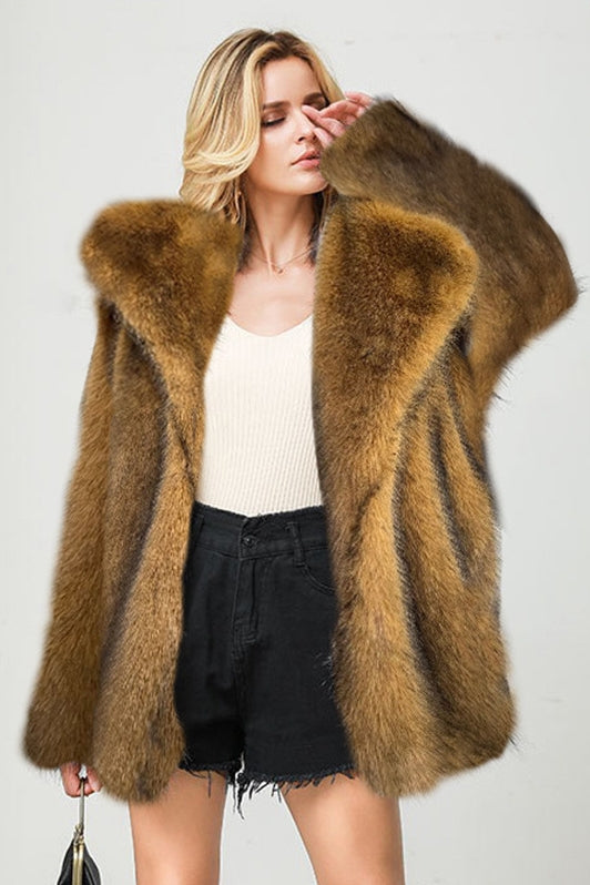 Oversized Faux Fur Coat Fluffy Mid Length Overcoat for Women