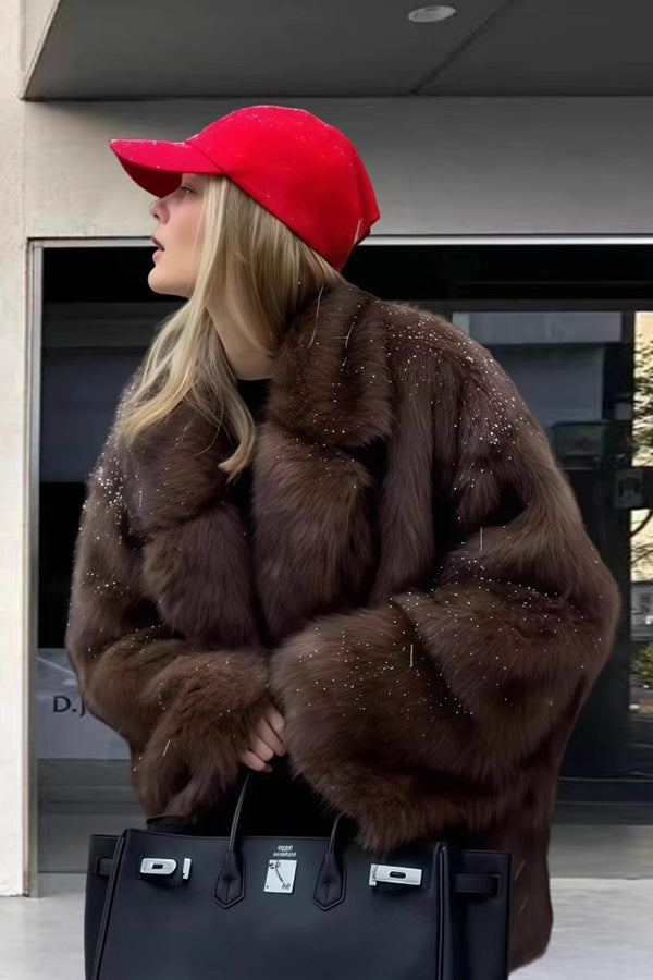Oversized Fur Coat Lapel Collar Fluffy Winter Overcoat for Women