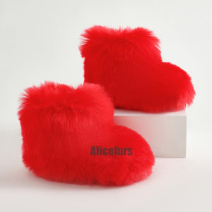 red fur boots for toddlers and kids holiday fluffy booties 1 Alicefurs