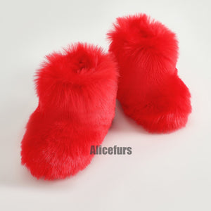 red fur boots for toddlers and kids holiday fluffy booties 2 Alicefurs
