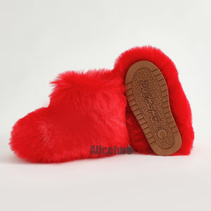 red fur boots for toddlers and kids holiday fluffy booties 3 Alicefurs