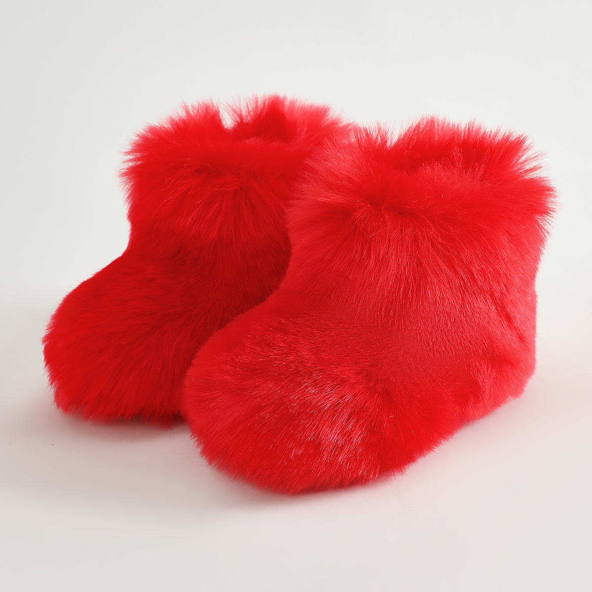 red fur boots for toddlers and kids holiday fluffy booties Alicefurs