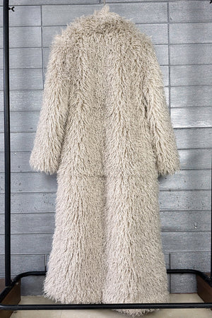 shaggy faux fur coat full length lamb overcoat for women in beige 2 Alicefurs