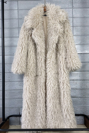 shaggy faux fur coat full length lamb overcoat for women in beige Alicefurs