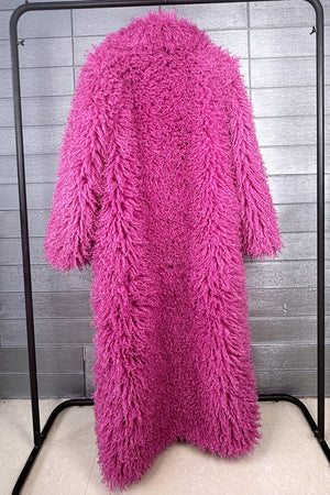 shaggy faux fur coat full length lamb overcoat for women in fuchsia 2 Alicefurs