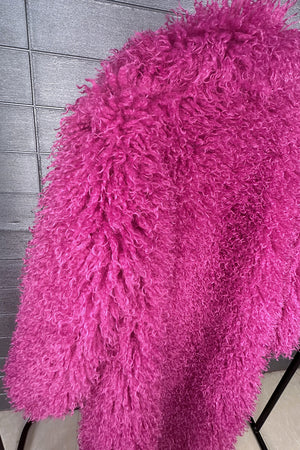 shaggy faux fur coat full length lamb overcoat for women in fuchsia 4 Alicefurs